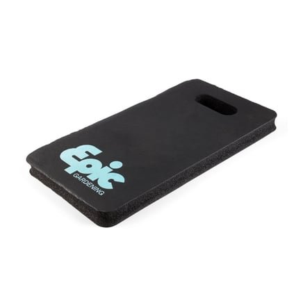 A black garden kneeler with the brand name Epic Gardening displayed prominently. Its ergonomic design provides comfort and support during long hours of gardening, making tasks easier on your knees and back.